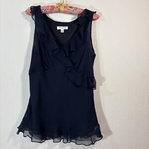 Isaac Mizrahi Target Silk Blck Ruffle Baby Doll Tank M Y2K Fairycore Cottagecore